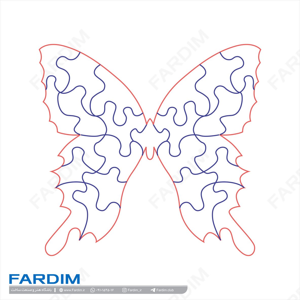 پازل چوبی طرح پروانه فایل لیزری