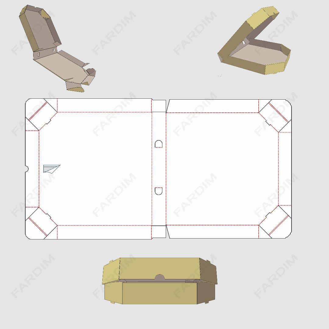طرح دایکات جعبه و بسته بندی کارتن پیتزا هندسی کد 956