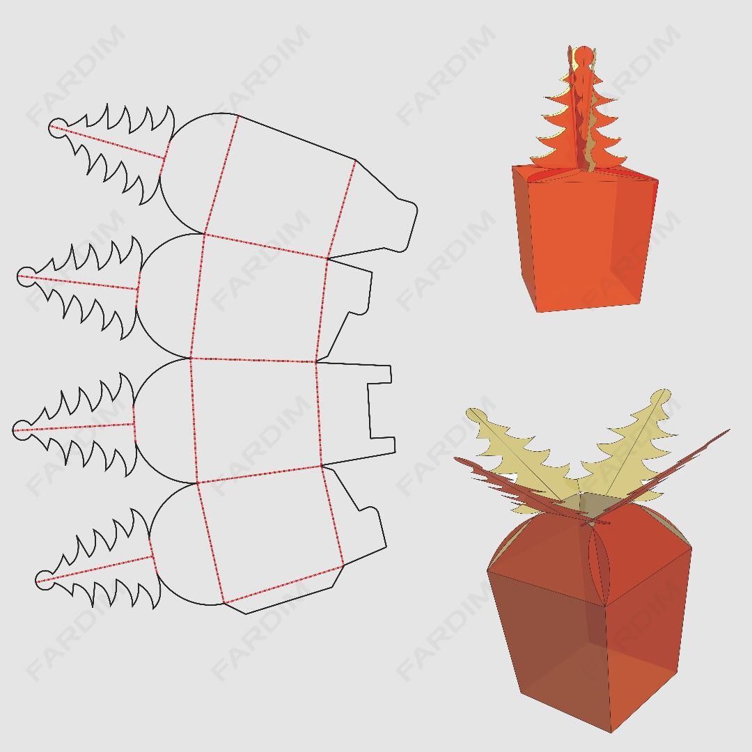 طرح قالب دایکات جعبه و بسته بندی کارتن هدیه فانتزی کد 995