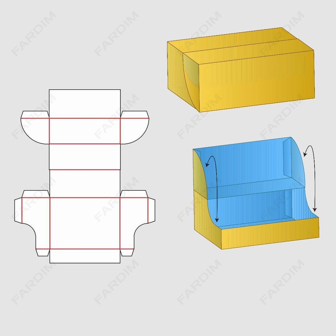 قالب دایکات جعبه و بسته بندی کارتن طرح لبه دار کد 019