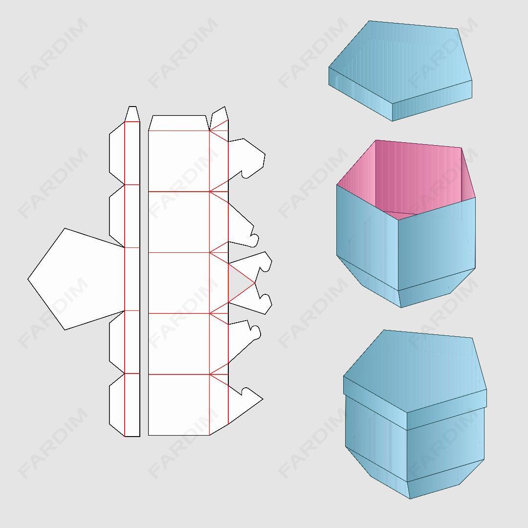 قالب دایکات جعبه و بسته بندی کارتن پنج وجهی طرح تلسکوپی کد 027