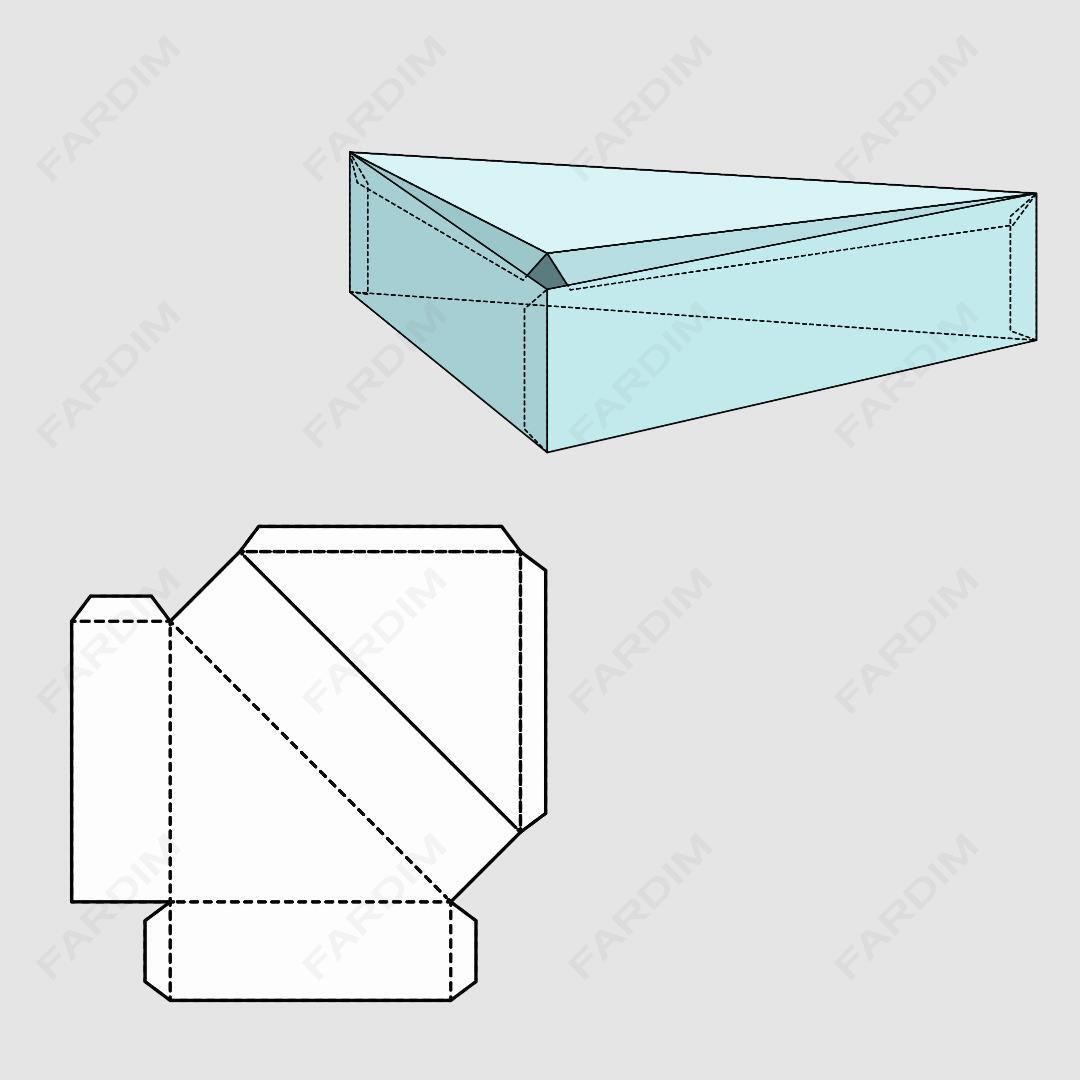 قالب دایکات جعبه و طرح بسته بندی کارتن مثلثی لبه دار کد 086