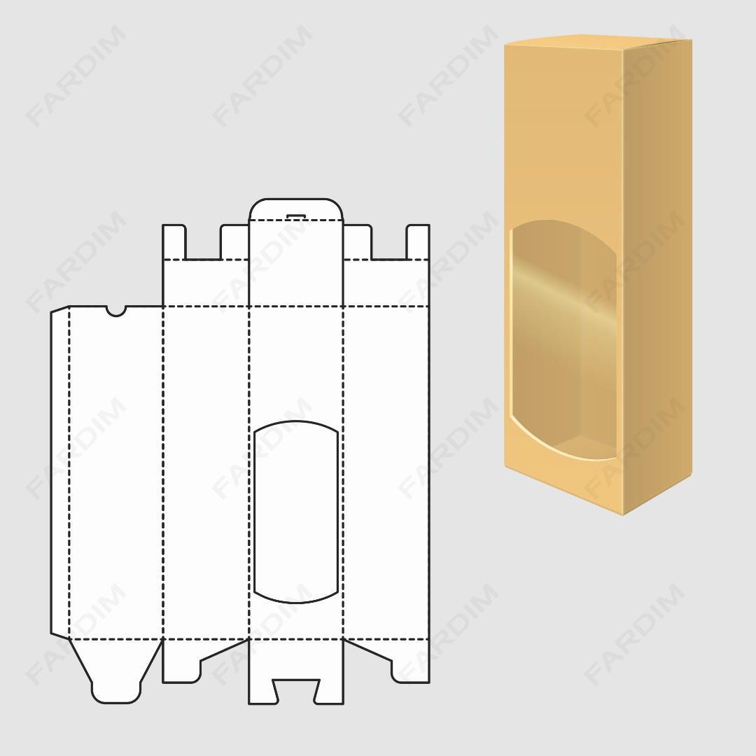قالب دایکات جعبه و طرح بسته بندی کارتن دارویی ایستاده پنجره دار کد 089