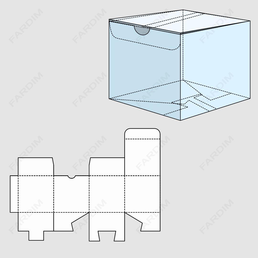 قالب دایکات جعبه و طرح بسته بندی کارتن مکعبی لبه دار ساده کد 131