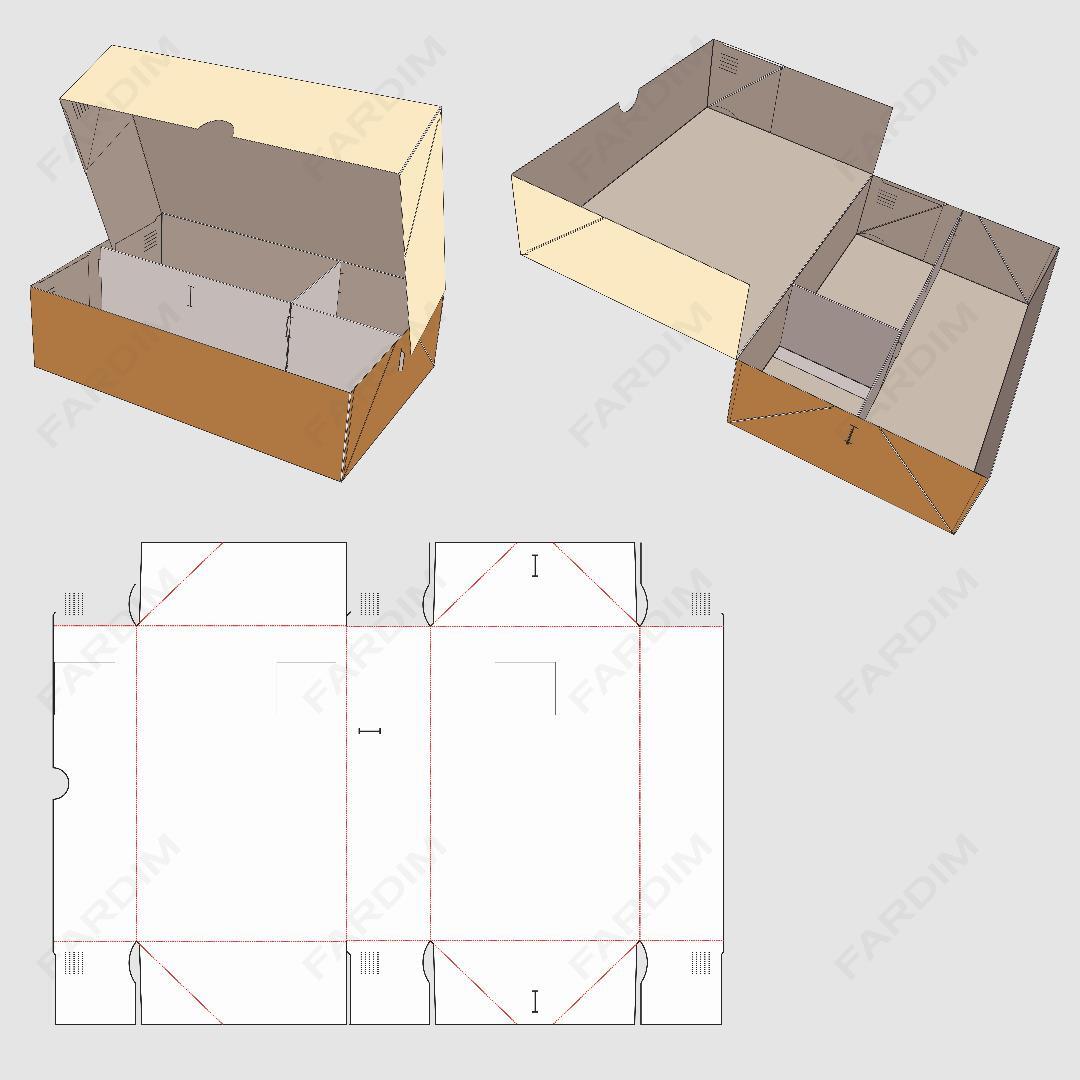 طرح قالب دایکات جعبه و بسته بندی کارتن راف پارتیشن دار کد 167