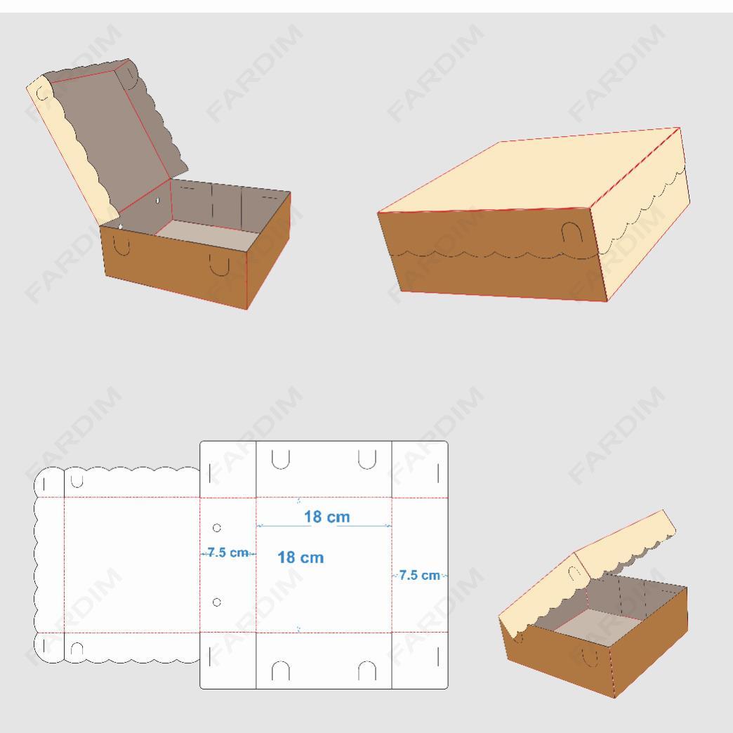 قالب دایکات جعبه و طرح بسته بندی کارتن کیک و شکلات کد 171