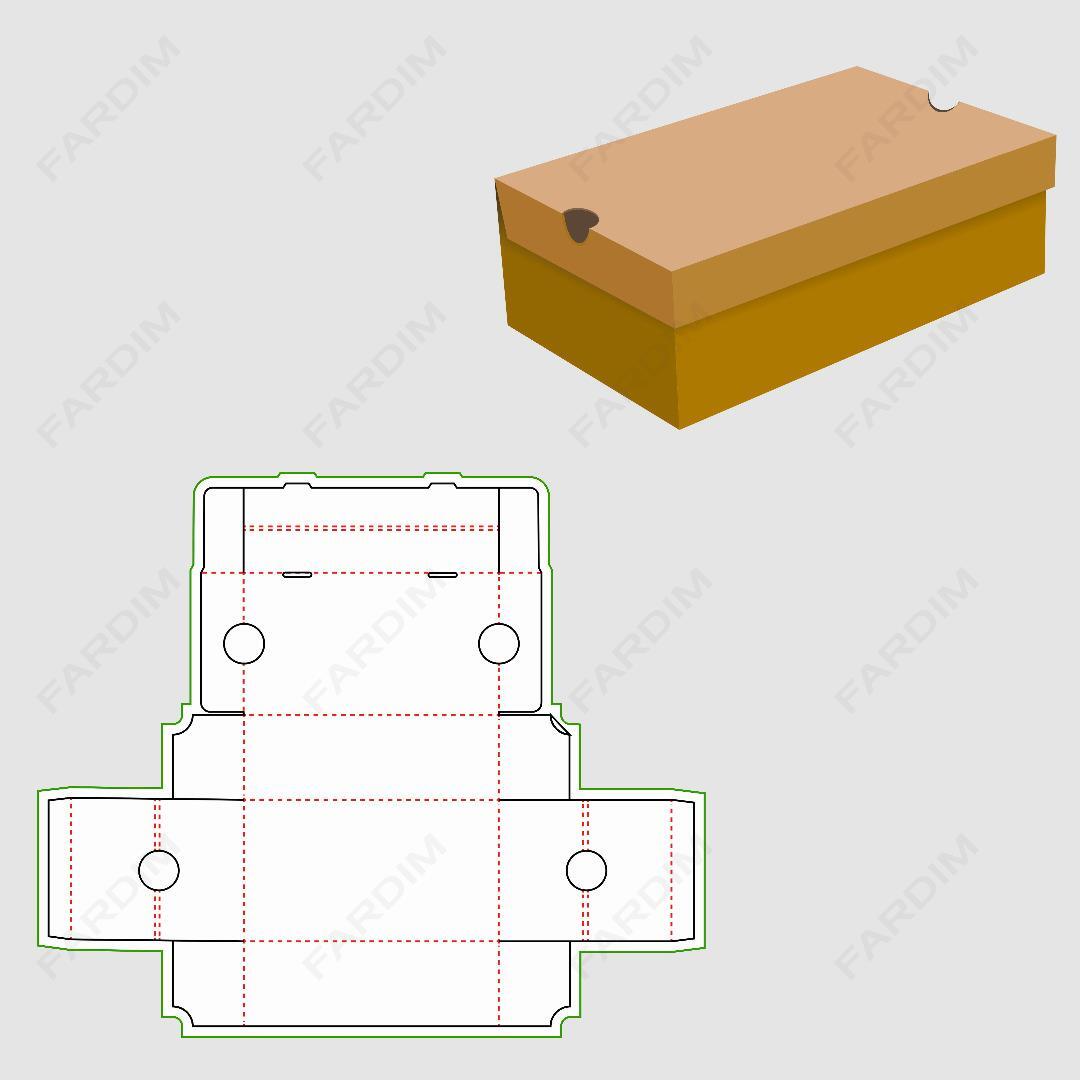 قالب دایکات جعبه و طرح بسته بندی کارتن کفش تلسکوپی کد 180