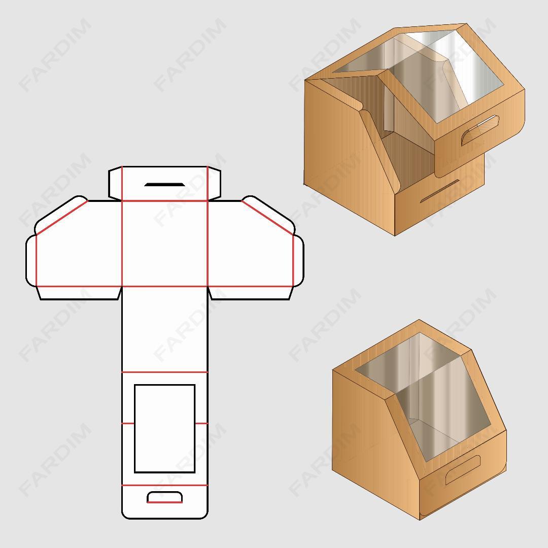 قالب دایکات جعبه و طرح بسته بندی کارتن هندسی سفارشی پنجره دار