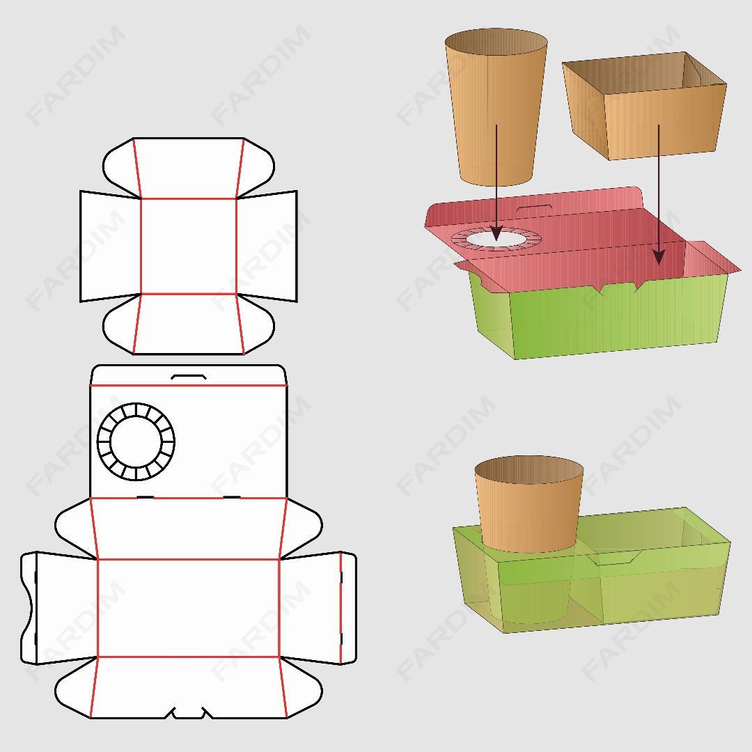 قالب دایکات جعبه و طرح بسته بندی کارتن پک غذا سفارشی کد 238