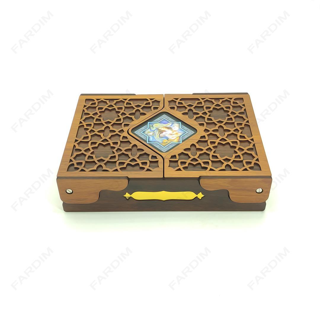 طرح برش لیزر جعبه پذیرایی و دمنوش دو درب در 4 طرح کد A132315