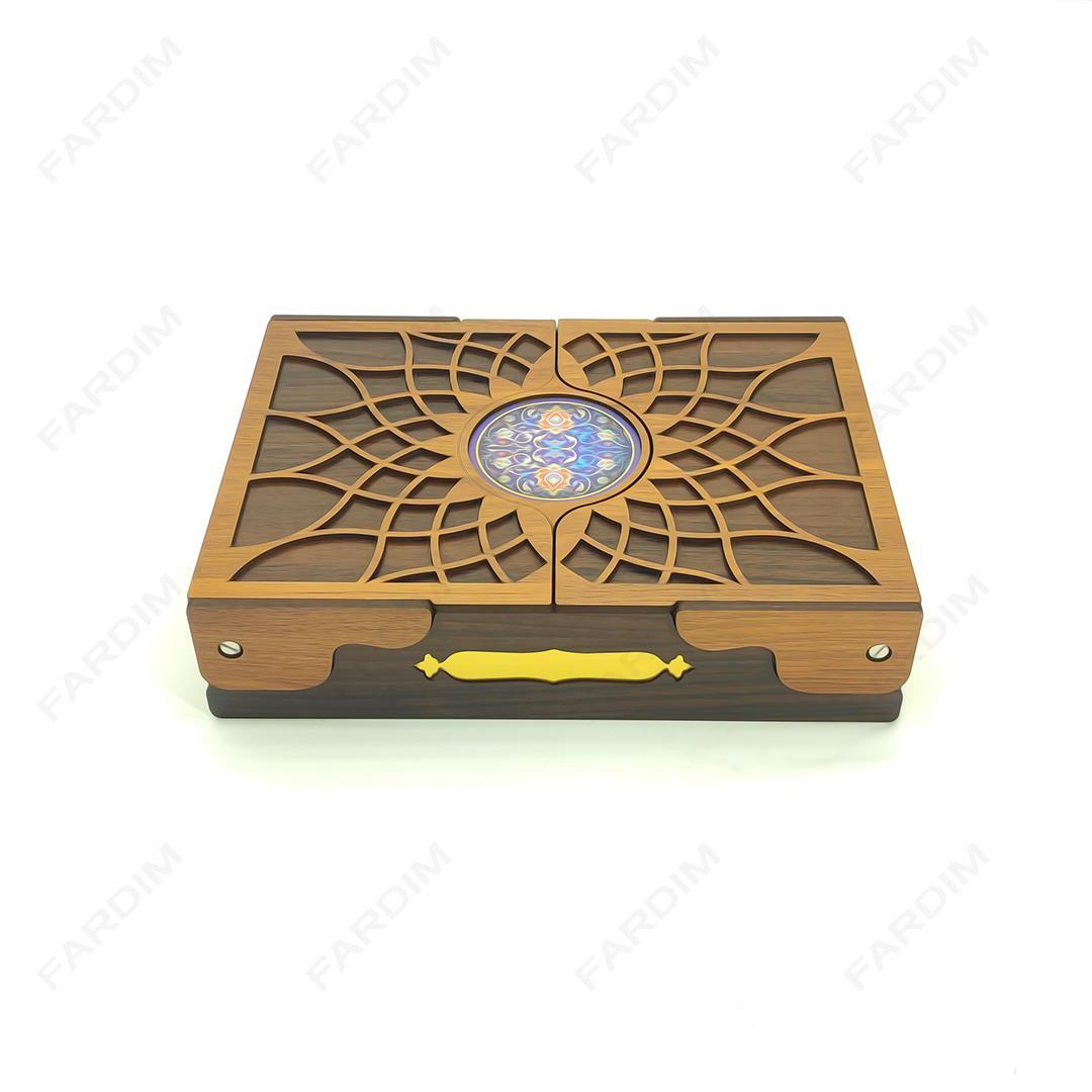 طرح برش لیزر جعبه پذیرایی و دمنوش دو درب در 4 طرح کد A132315