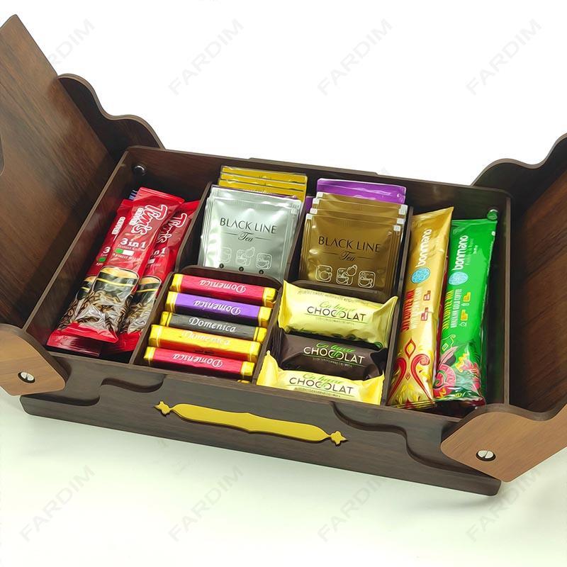 طرح برش لیزر جعبه پذیرایی و دمنوش دو درب در 4 طرح کد A132315