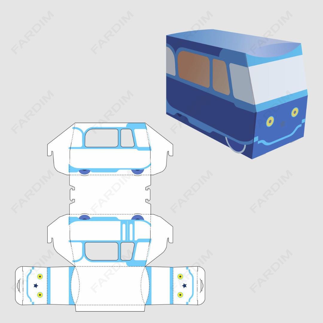 طرح قالب دایکات جعبه فانتزی طرح اتوبوس کد 191
