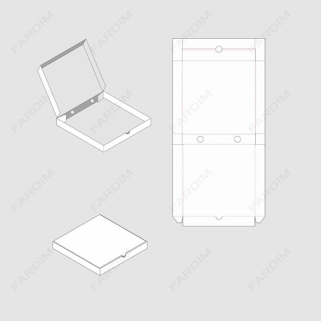 طرح دایکات جعبه و بسته بندی کارتن پیتزا استاندارد کد 950