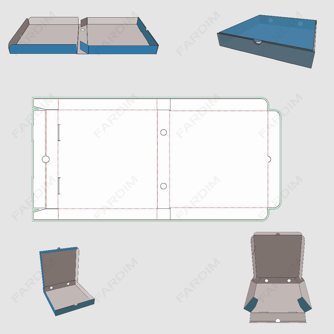 طرح دایکات جعبه و بسته بندی کارتن پیتزا استاندارد کد 955