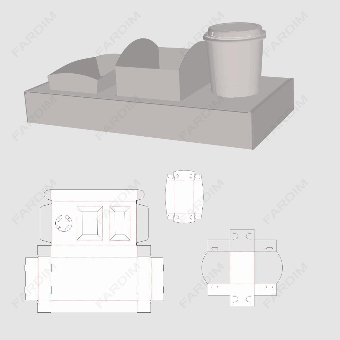 طرح قالب دایکات جعبه و بسته بندی کارتن سینی فست فود کد 970