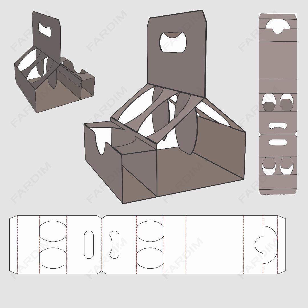 طرح قالب دایکات جعبه و بسته بندی کارتن نگه دارنده بطری کد 991