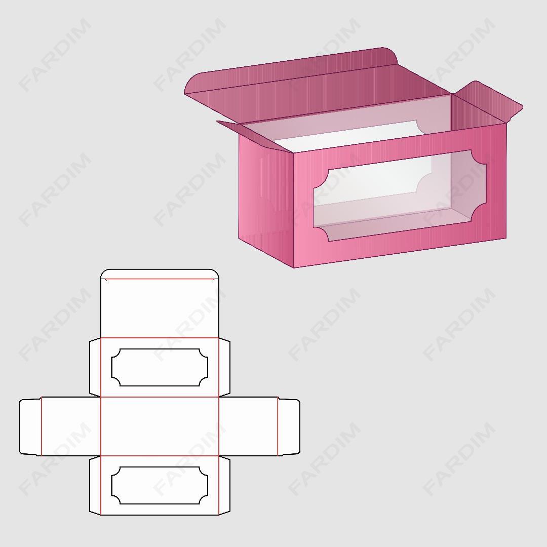 قالب دایکات جعبه و بسته بندی کارتن طرح پنجره دار کد 001