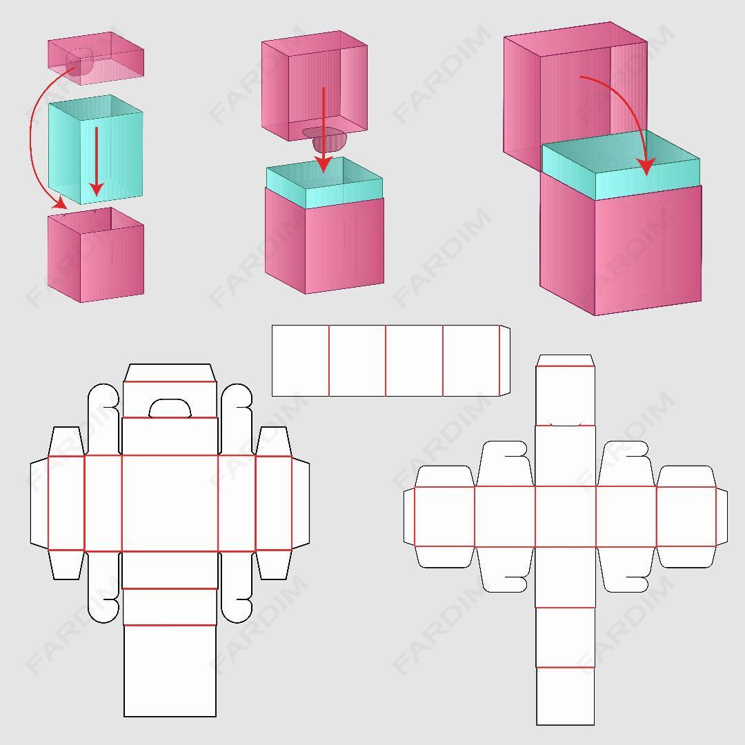 طرح قالب دایکات جعبه و بسته بندی کارتن لبه دار خاص کد 034