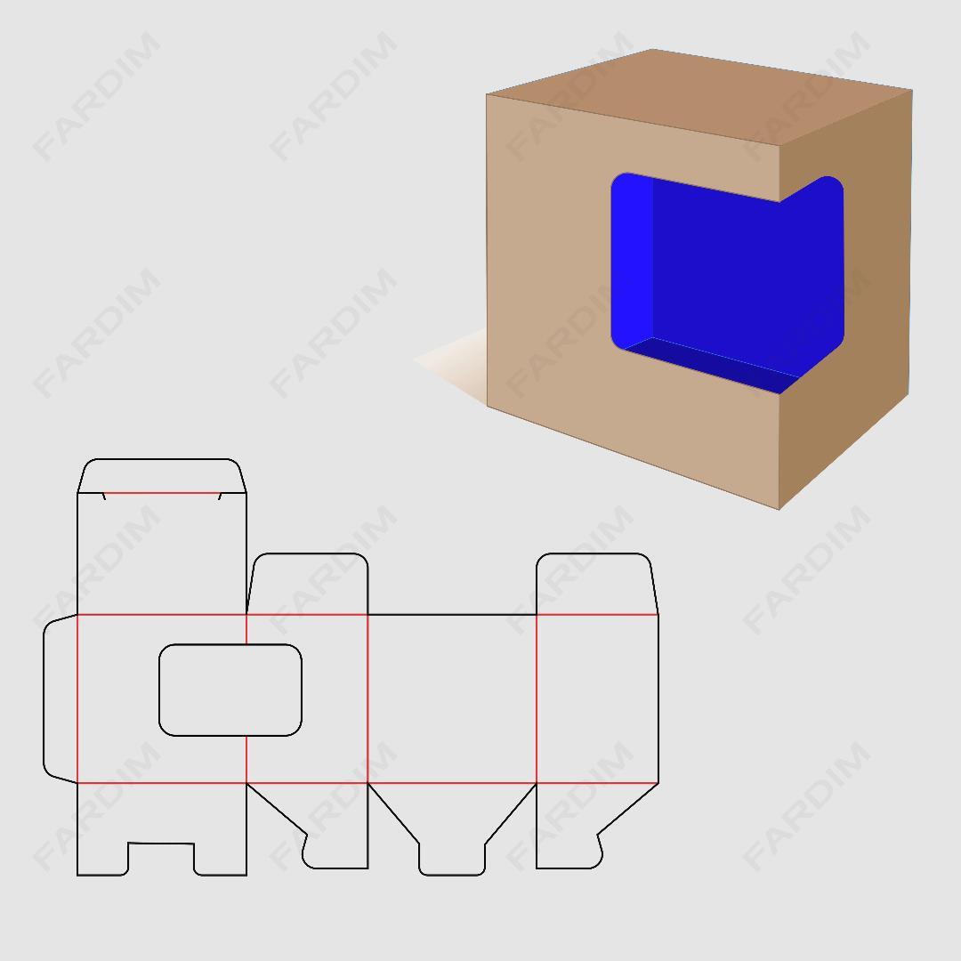 طرح قالب دایکات جعبه و بسته بندی کارتن پنجره دار کد 039