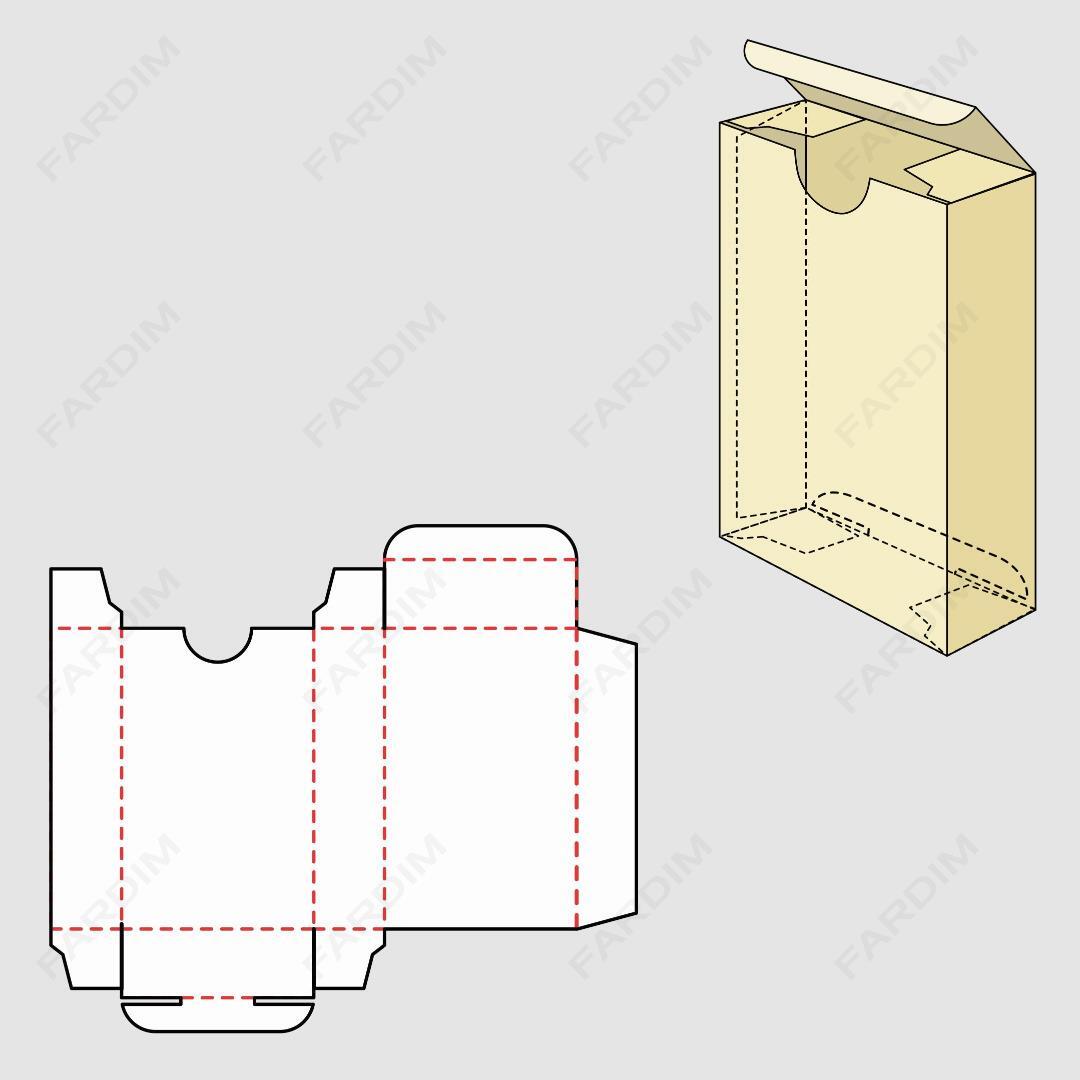 قالب دایکات جعبه و طرح بسته بندی کارتن لبه دار ایستاده ساده کد 050