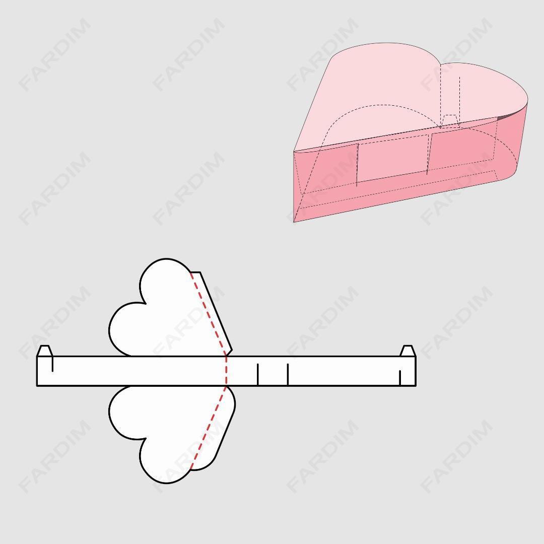 قالب دایکات جعبه و طرح بسته بندی کارتن گیفت باکس قلبی کد 052