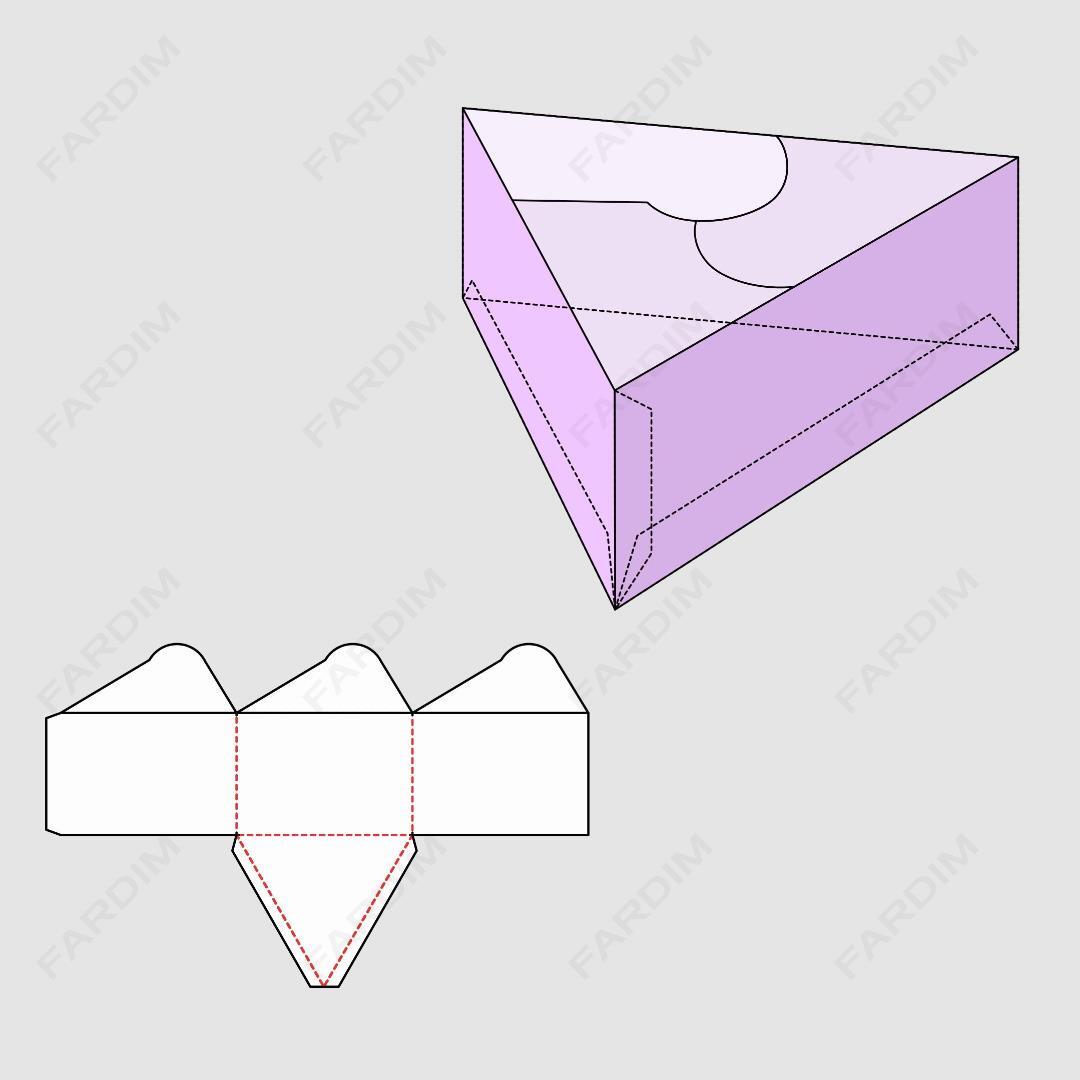 قالب دایکات جعبه و طرح بسته بندی کارتن سفارشی مثلثی کد 054