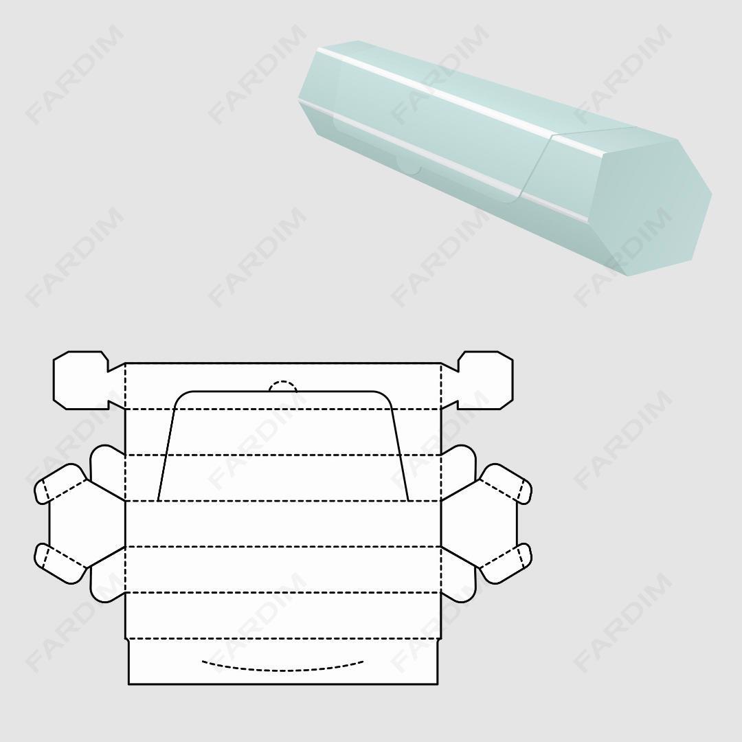 قالب دایکات جعبه و طرح بسته بندی کارتن تلسکوپی شش ضلعی کد 109
