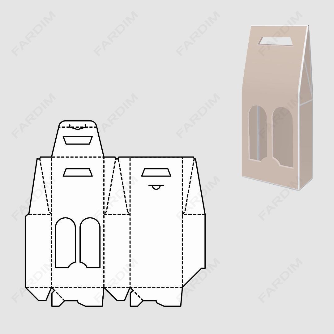 قالب دایکات جعبه و طرح بسته بندی کارتن سافت پک دو پنجره کد 120