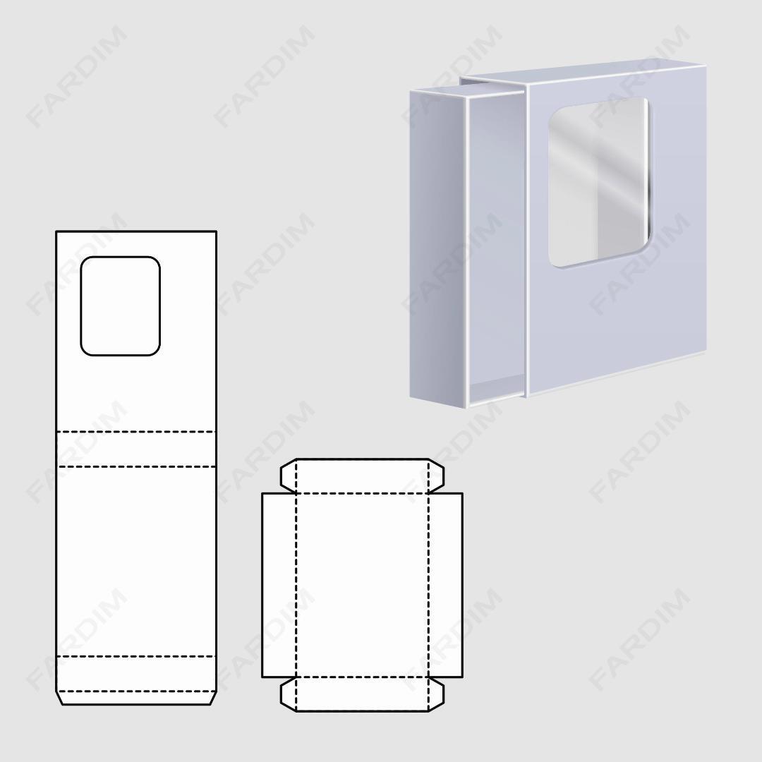 قالب دایکات جعبه و طرح بسته بندی کارتن کشویی تک پنجره کد 122