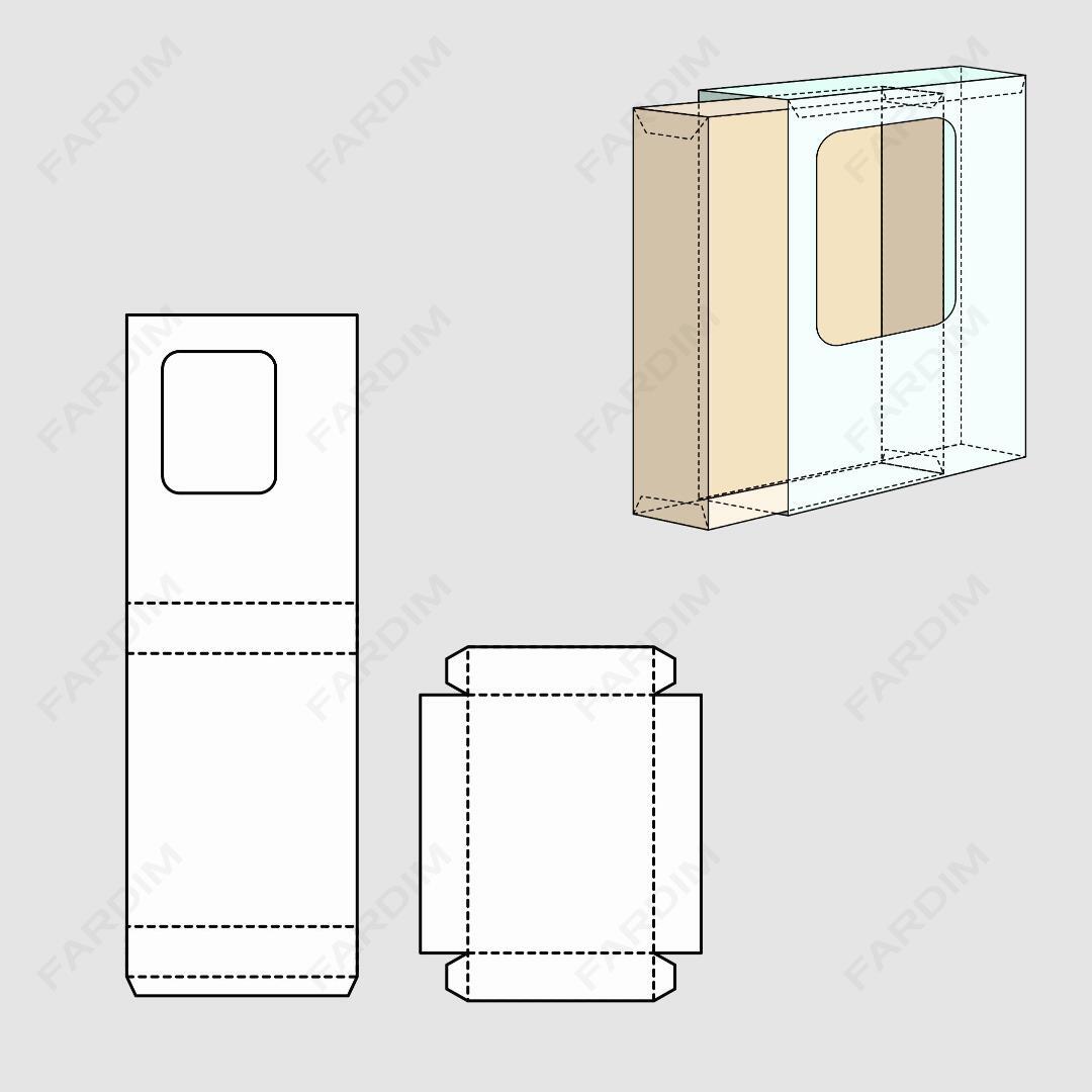 قالب دایکات جعبه و طرح بسته بندی کارتن کشویی تک پنجره کد 129