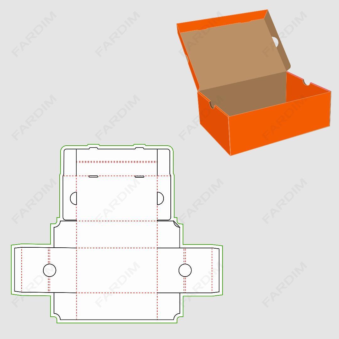 قالب دایکات جعبه و طرح بسته بندی کارتن کفش ساده بدون چسب کد 181