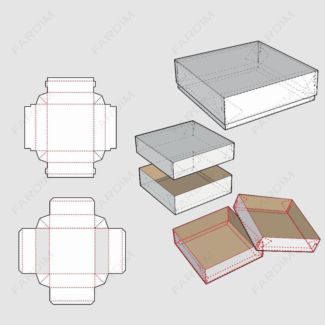 طرح قالب دایکات جعبه و طرح بسته بندی کارتن گیفت باکس تلسکوپی کد 236