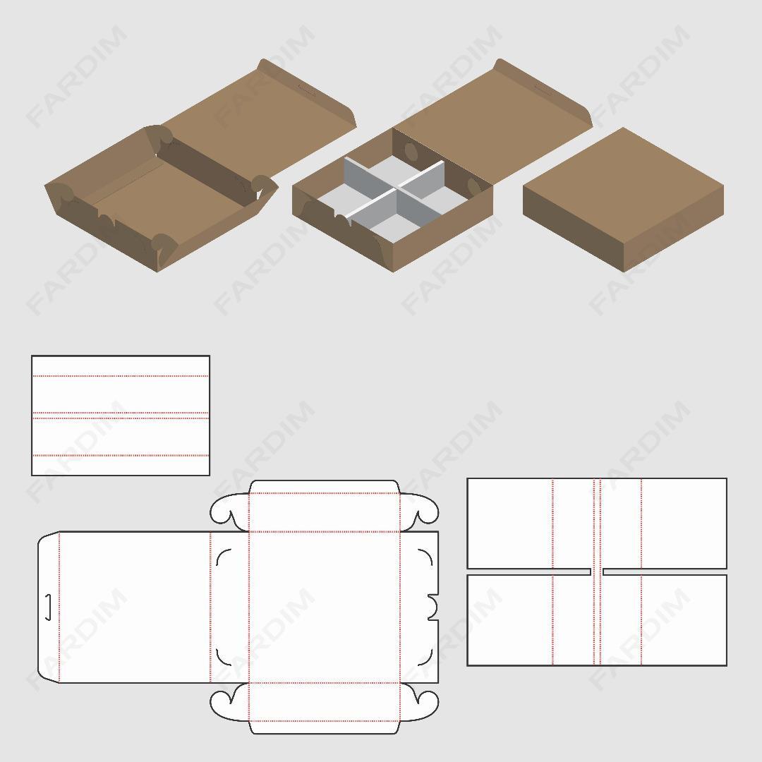 قالب دایکات جعبه و طرح بسته بندی کارتن پارتیشن دار کیبوردی کد 243