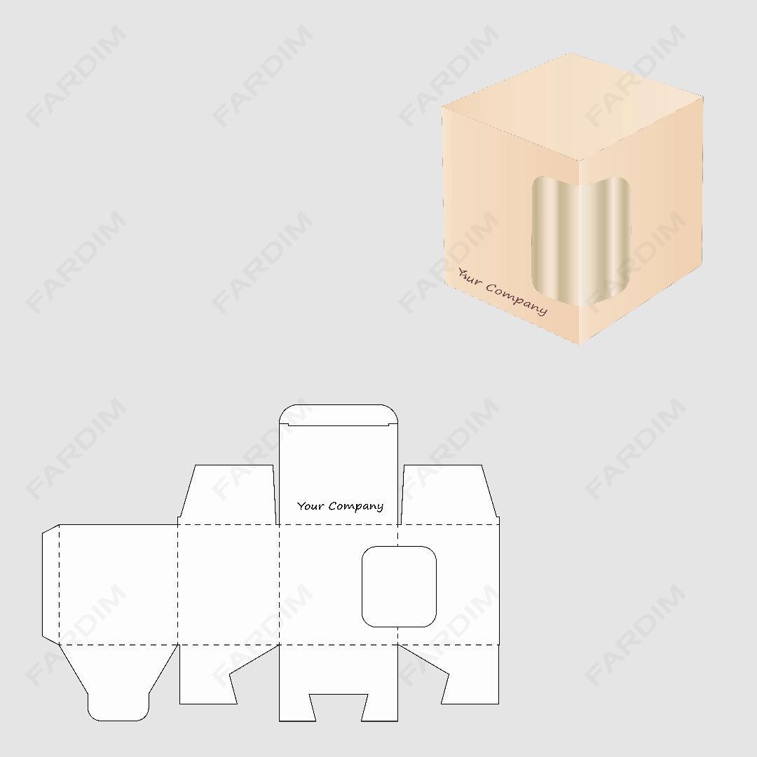 قالب دایکات جعبه و طرح بسته بندی کارتن آمریکایی مکعبی پنجره سه ربع کد262