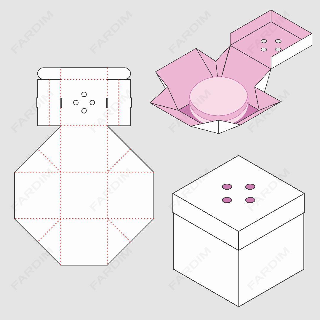 طرح قالب دایکات جعبه و طرح بسته بندی کارتن گیفت باکس خاص و سفارشی کد 343